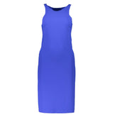 Patrizia Pepe Elegant Blue Crew Neck Dress with Logo Detail -   -  Patrizia Pepe.